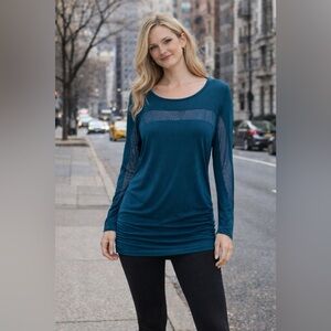 VENUS Teal Ruched Tunic Shirt | L |